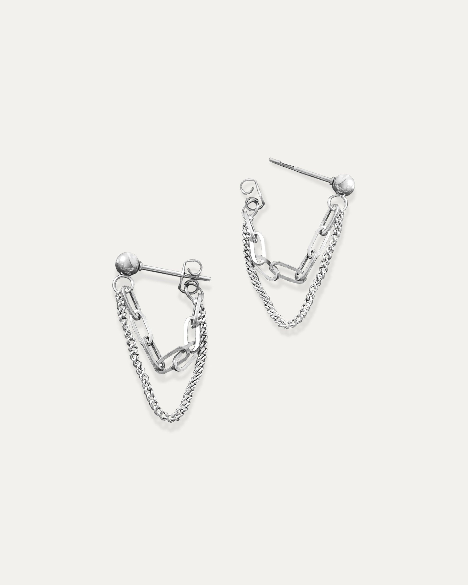 Dana Silver Double Chain Earrings