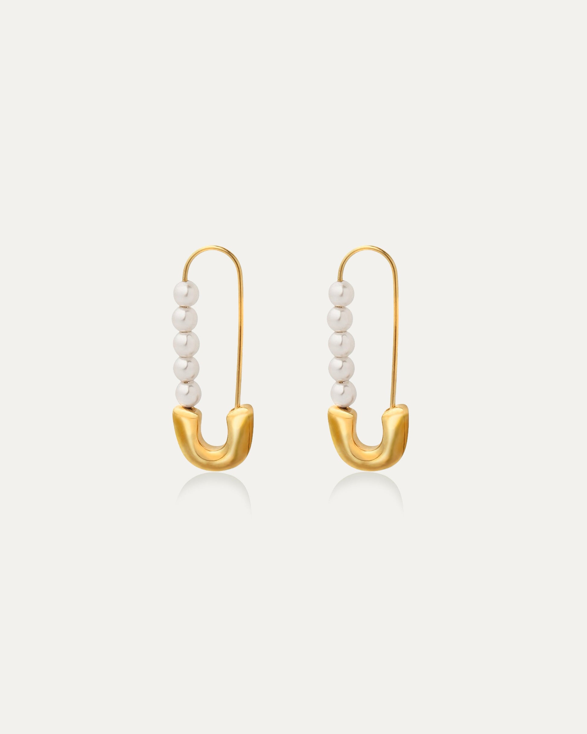 Pearl Gold Safety Pin Earrings
