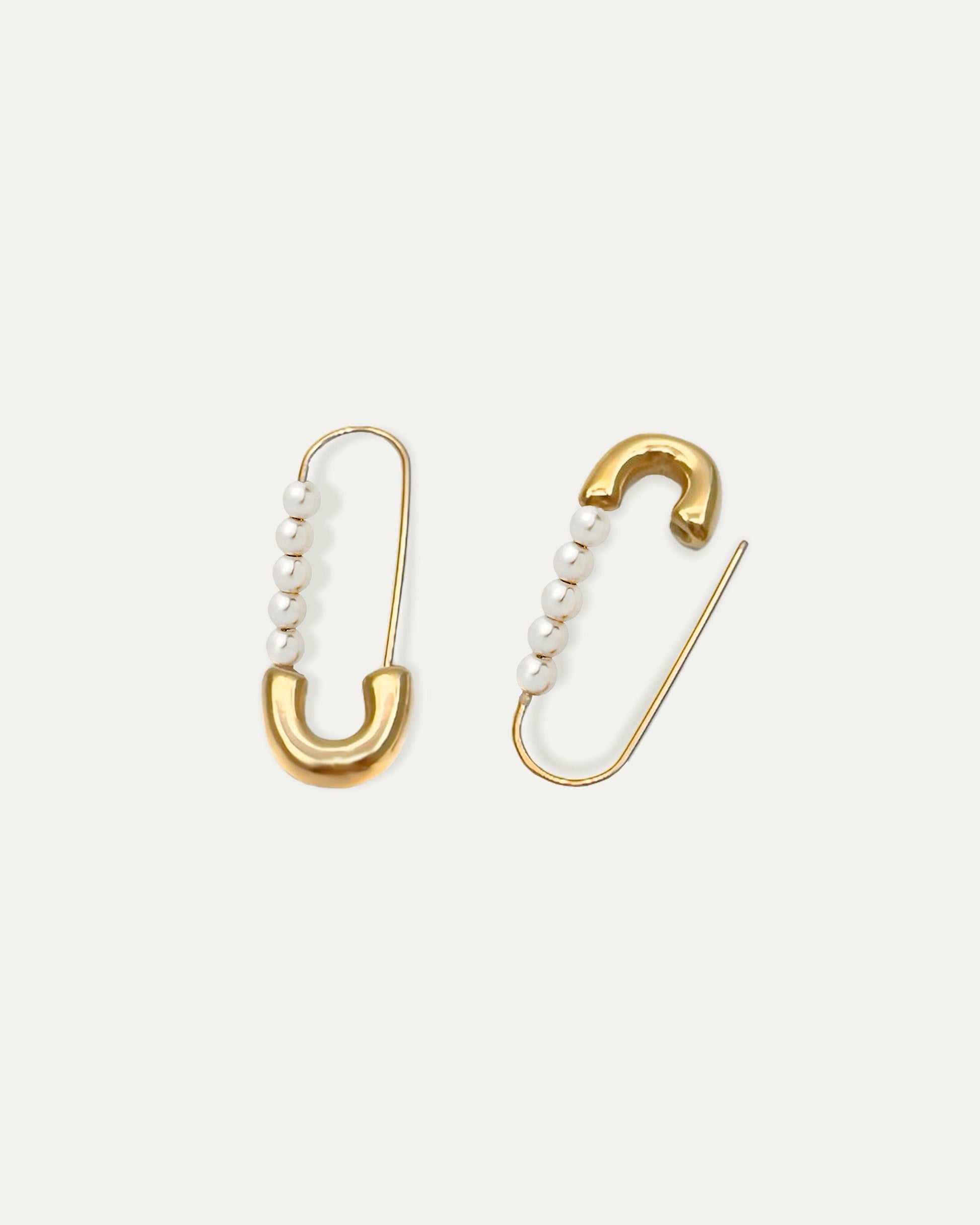 Pearl Gold Safety Pin Earrings