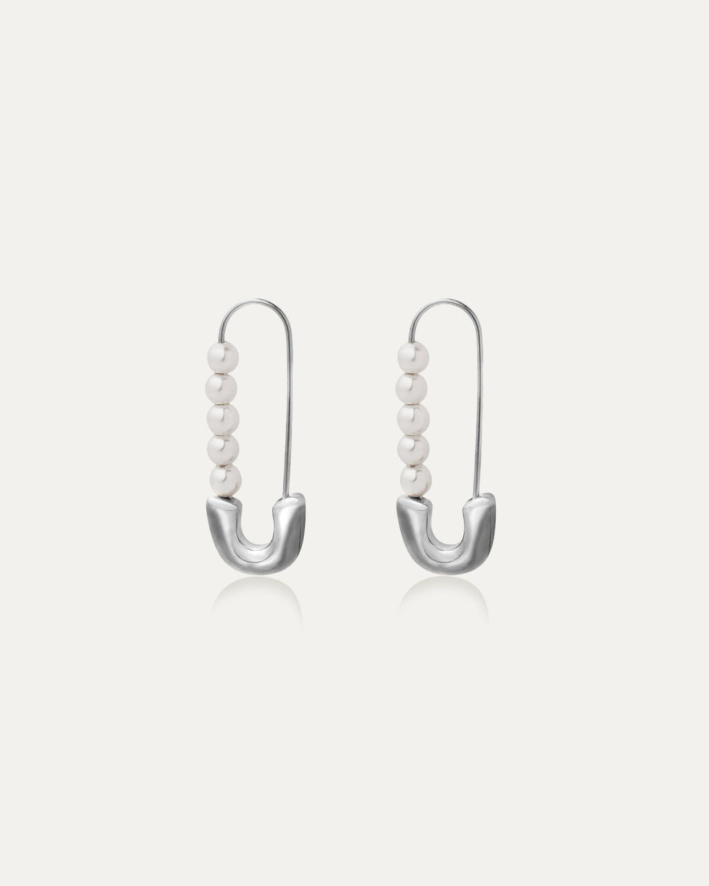 Pearl Silver Safety Pin Earrings